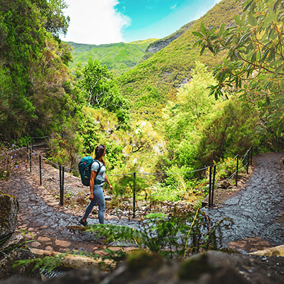 Women walking along a path on 25 Fontes, Madeira